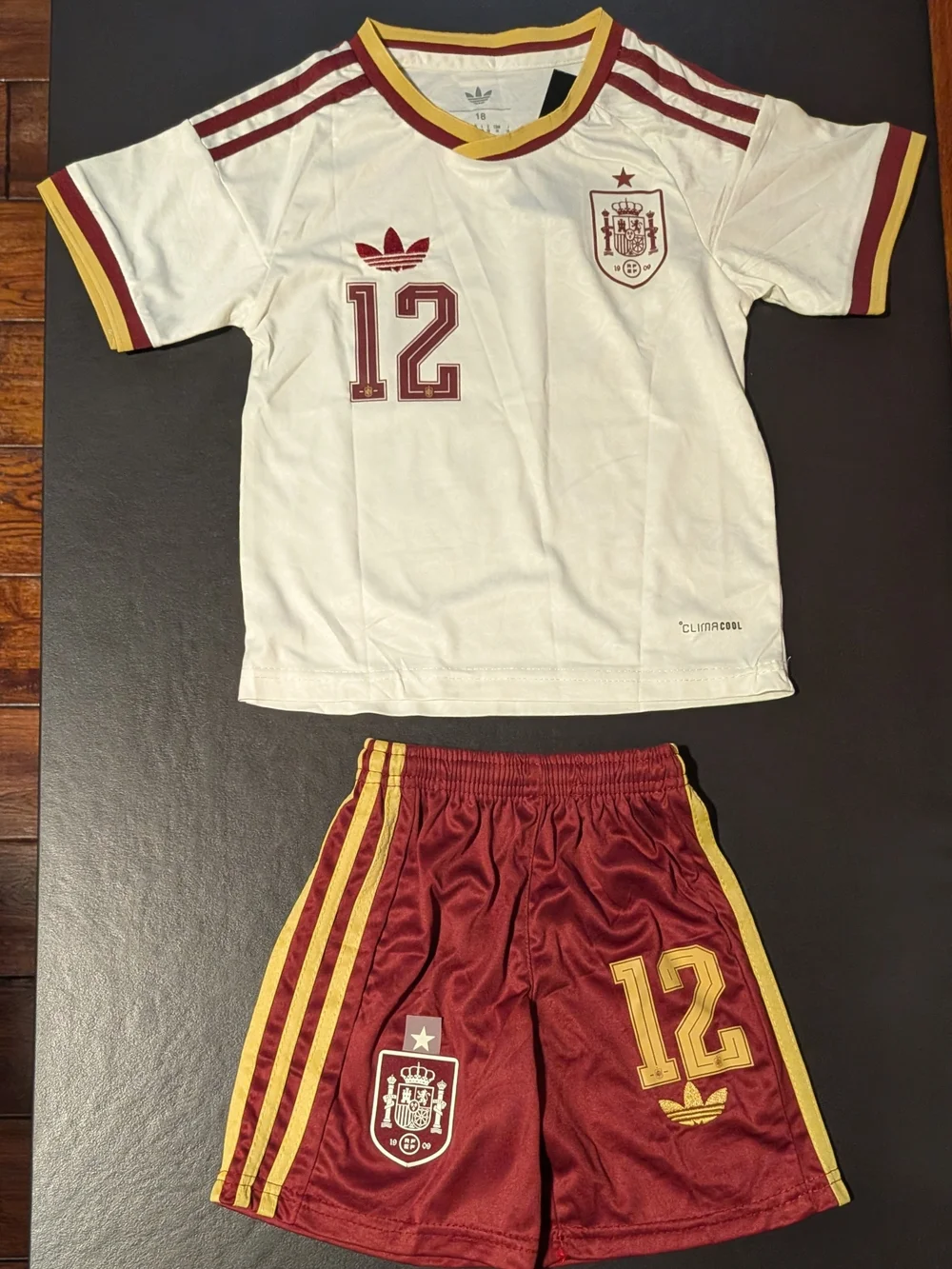 adidas Toddler Kids Spain Espana Leia 12 Soccer Jersey & Shorts 18 3-4 Years NWT